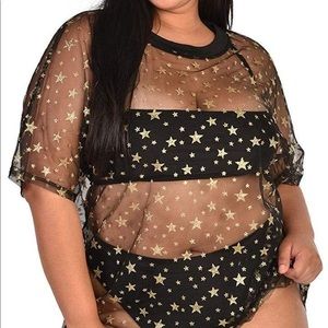 iHeartRaves Black Mesh & Gold Star Top